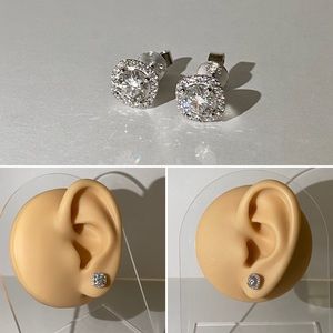 925 1 Ct Square Shape Moissanite Earrings w/ Round Moissanite & Halo CZ Design